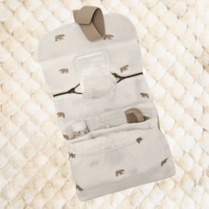 Intérieur pochette de change, doublure blanc, ours gris - collection Brise polaire