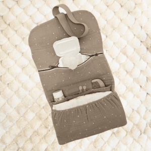 Intérieur pochette de change, doublure grise, pois blanc - collection Nuée de tendresse