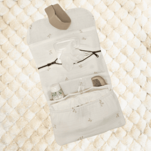 Intérieur pochette de change, doublure blanc, brindilles beige - collection Rosée d'éveil