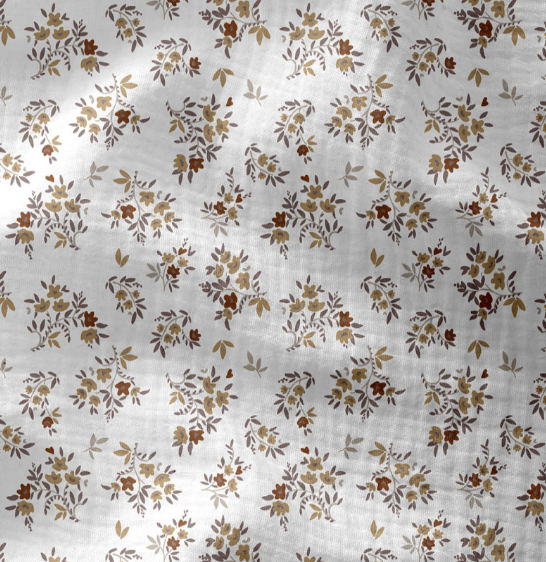 Tissu fleuri crème à petites fleurs caramel, beige rosé et taupe – collection Charme d’Antan, Anaë et Compagnie