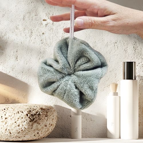 Fleur de douche en éponge bambou vert de gris – Douceur naturelle et élégance artisanale