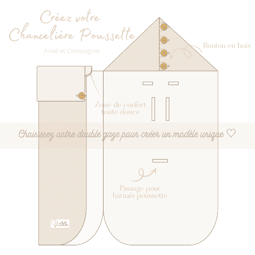 Chancelière poussette bébé personnalisable en double gaze avec ouverture harnais