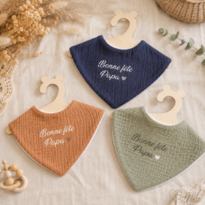 Bavoir fête des pères bébé en double gaze fait main