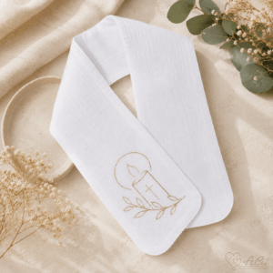 Étole de baptême Bougie personnalisée en double gaze de coton